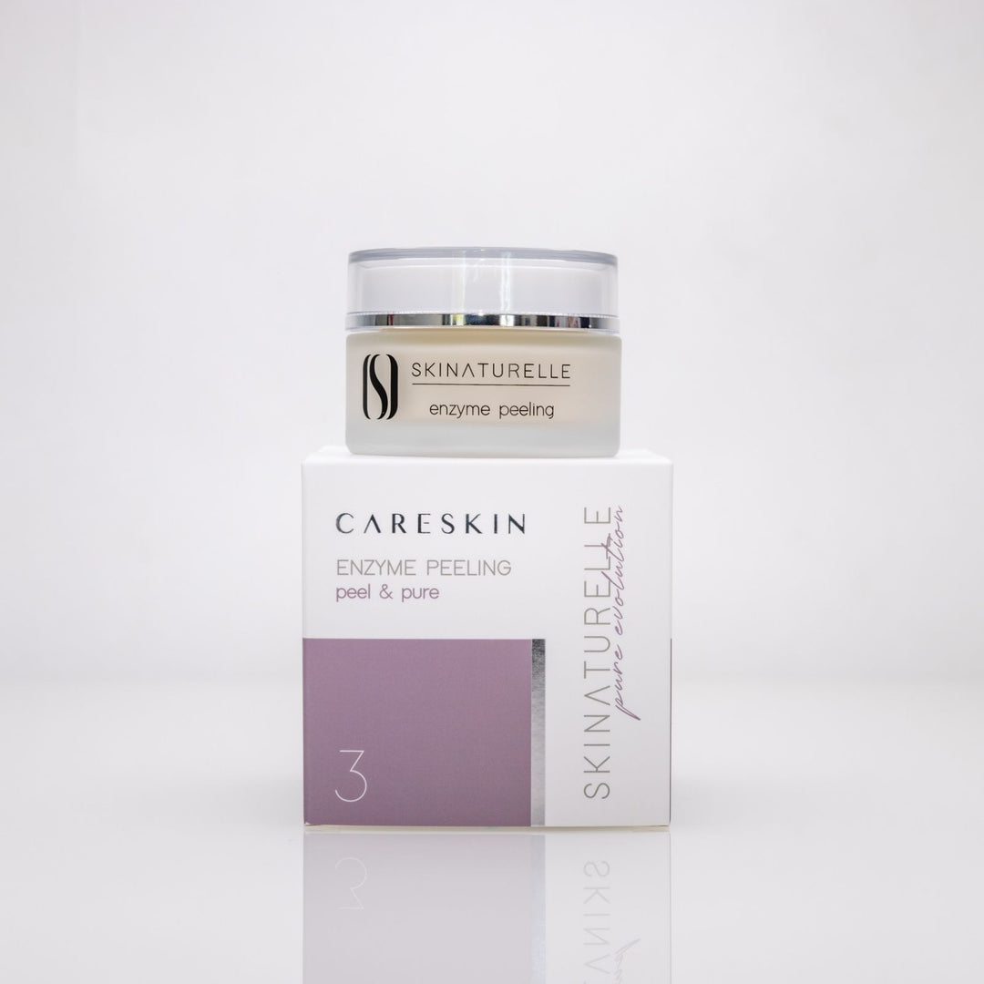 Careskin Skinaturelle Enzyme Peeling Tiegel auf Verpackung – peel & pure Peeling Creme Nahaufnahme