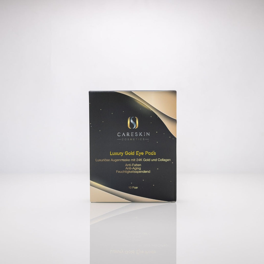 Careskin Luxury Gold Eye Pads Verpackung Frontansicht – luxuriöse Augenmaske mit 24K Gold und Collagen feuchtigkeitsspendend Anti-Aging