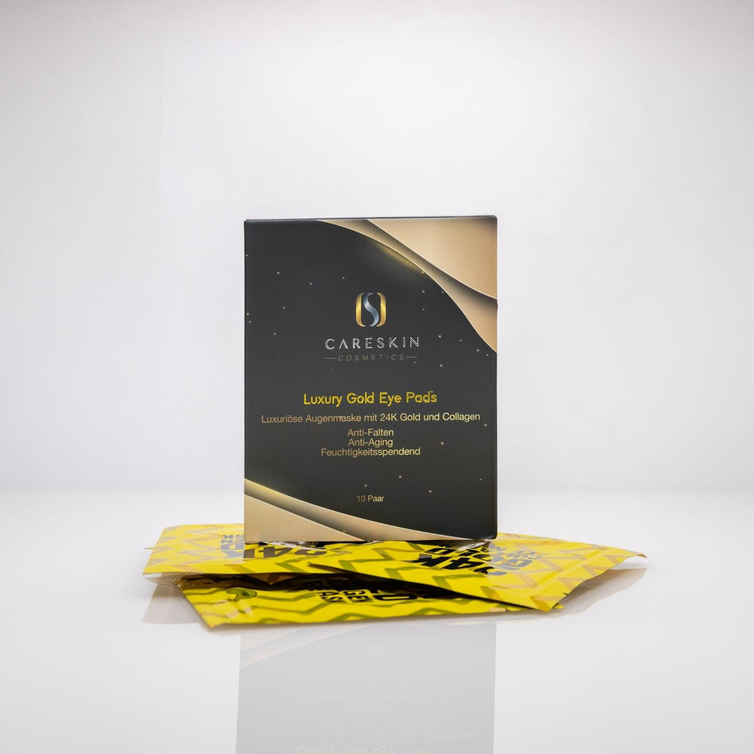 Careskin Luxury Gold Eye Pads schwarzgoldene Verpackung mit Sachets – luxuriöse Augenmaske mit 24K Gold und Collagen Anti-Falten