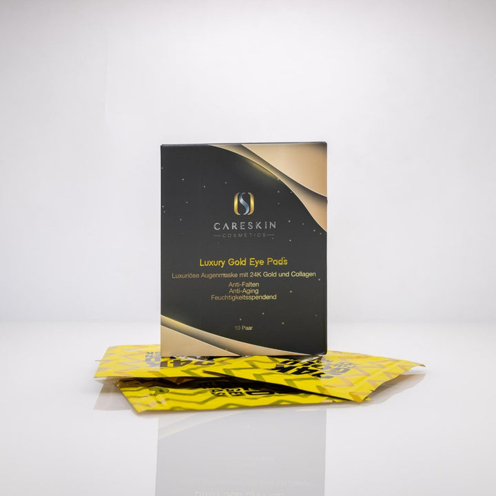 Careskin Luxury Gold Eye Pads schwarzgoldene Verpackung mit Sachets – luxuriöse Augenmaske mit 24K Gold und Collagen Anti-Falten