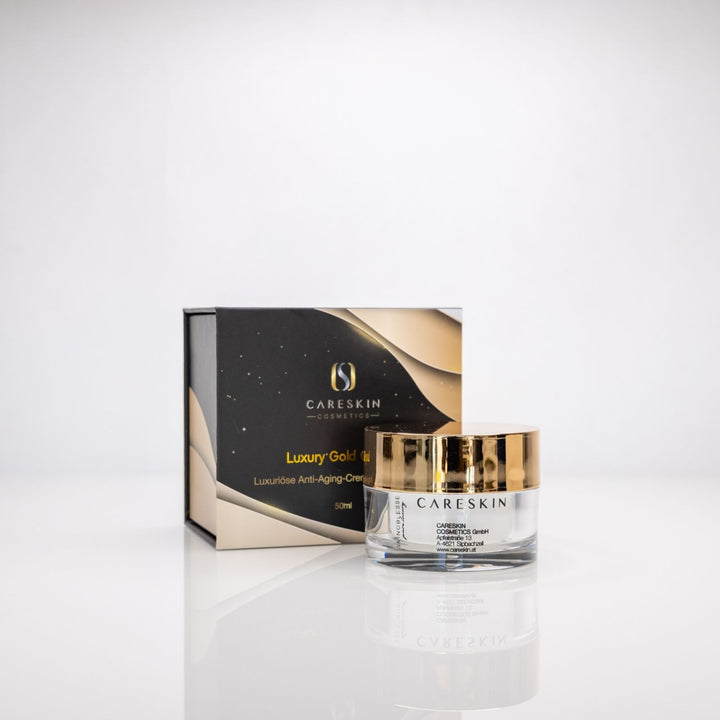 Careskin Luxury Gold Creme Tiegel mit schwarzgoldener Premium-Verpackung – luxuriöse Anti-Aging-Gesichtscreme mit 24K Gold