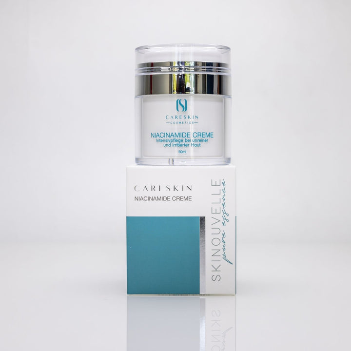 Careskin Skinouvelle Niacinamide Creme Tiegel auf Verpackung – Intensivpflege für unreine Haut Nahaufnahme 50ml
