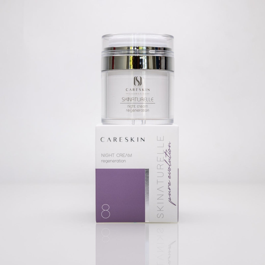 Careskin Skinaturelle Night Cream Tiegel auf Verpackung – regeneration Nachtcreme Skinaturelle pure evolution Nahaufnahme